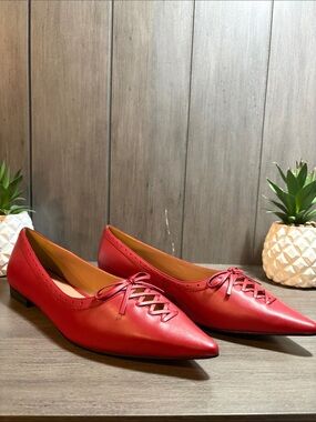 Paolo Red Pointed Lace-Up Flats